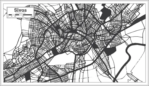 Sivas Turecko Mapa Města Černé Bílé Barvě Retro Stylu Obrysová — Stockový vektor