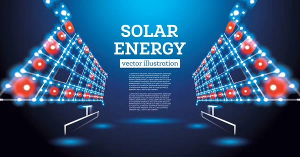 Koncepcja Energii Słonecznej Ilustracja Wektora Panel Słoneczny Neon Lines Energia — Wektor stockowy
