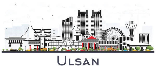 Ulsan South Korea City Skyline Avec Bâtiments Couleur Isolés Sur — Image vectorielle
