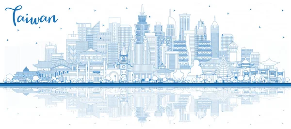 Schets Taiwan City Skyline Met Blauwe Gebouwen Reflecties Vector Illustratie — Stockvector