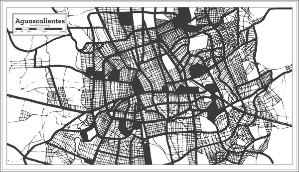 Aguascalientes Mexico City Map Black White Color Retro Style Outline — Stock Vector