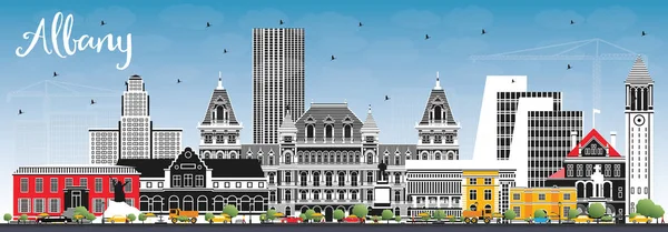 Albany New York City Skyline Color Buildings Blue Sky Ilustración — Archivo Imágenes Vectoriales