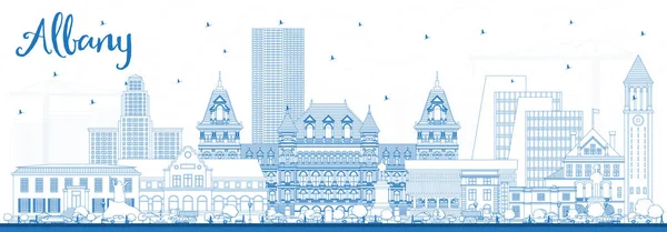 Esquema Albany New York City Skyline Con Edificios Azules Ilustración — Archivo Imágenes Vectoriales