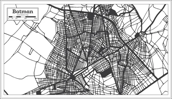 Batman Hindi Şehir Haritası Siyah Beyaz Retro Stili Taslak Harita — Stok Vektör
