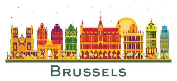 Brussels Belgium City Skyline Color Buildings Isolated White 일러스트레이션 관광업은 — 스톡 벡터