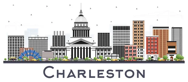 Charleston West Virginia City Skyline Avec Bâtiments Couleur Isolés Sur — Image vectorielle