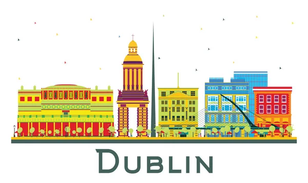 Dublin Ireland City Skyline Com Edifícios Coloridos Isolados Branco Ilustração — Vetor de Stock