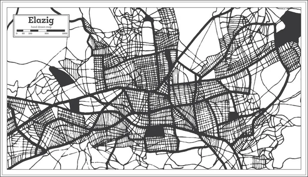 Elazig Turquia Mapa Cidade Preto Branco Cor Estilo Retro Mapa —  Vetores de Stock