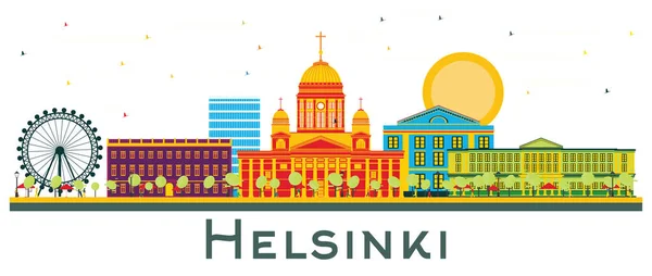 Helsinki Finland City Skyline Med Color Buildings Isolerad Vitt Vektorillustration — Stock vektor