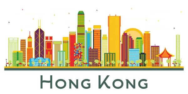 Hong Kong China City Skyline Színes Épületekkel Elszigetelve White Vektor — Stock Vector