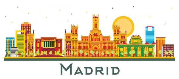 马德里西班牙城市天际线 彩色建筑与白色隔离 病媒说明 具有历史建筑的商务旅行和旅游概念 具有地标的马德里城市景观 — 图库矢量图片