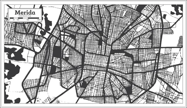 Merida Mexiko Stadtplan Schwarz Und Weiß Retro Stil Übersichtskarte Vektorillustration — Stockvektor