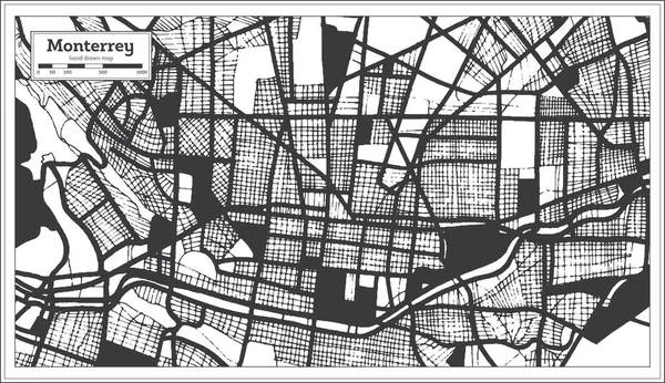 Monterrey México City Map Black White Color Retro Style Inglés — Archivo Imágenes Vectoriales