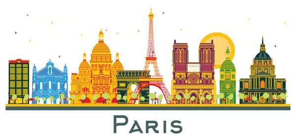 白に隔離された色の建物とパリ市内スカイライン ベクトルイラスト 歴史的建築物とビジネス旅行や観光の概念 ランドマークとパリの街の風景 — ストックベクタ