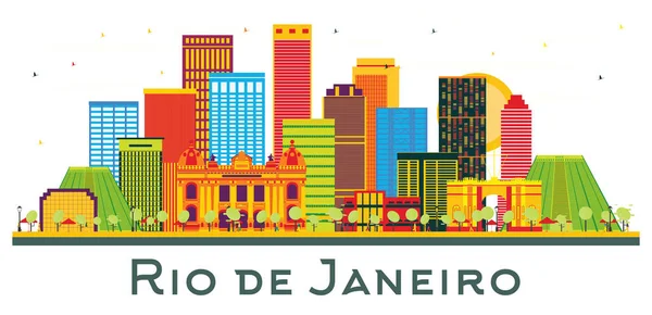 Rio Janeiro Ciudad Brasil Skyline Con Edificios Color Aislados Blanco — Vector de stock