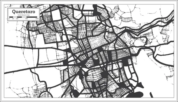 Mappa Queretaro Città Del Messico Colore Bianco Nero Stile Retro — Vettoriale Stock