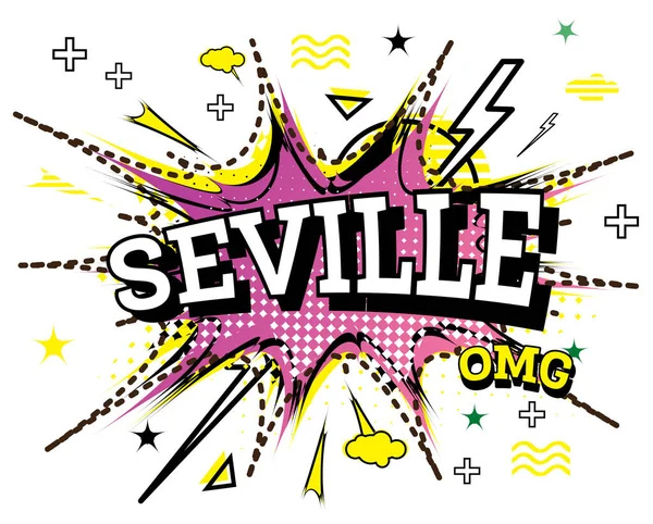 Sevilla Comic Text Pop Art Style Isolated White Background Inglés — Archivo Imágenes Vectoriales