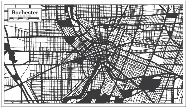 罗切斯特美国城市地图的黑白复古风格 概要地图 病媒图解 — 图库矢量图片