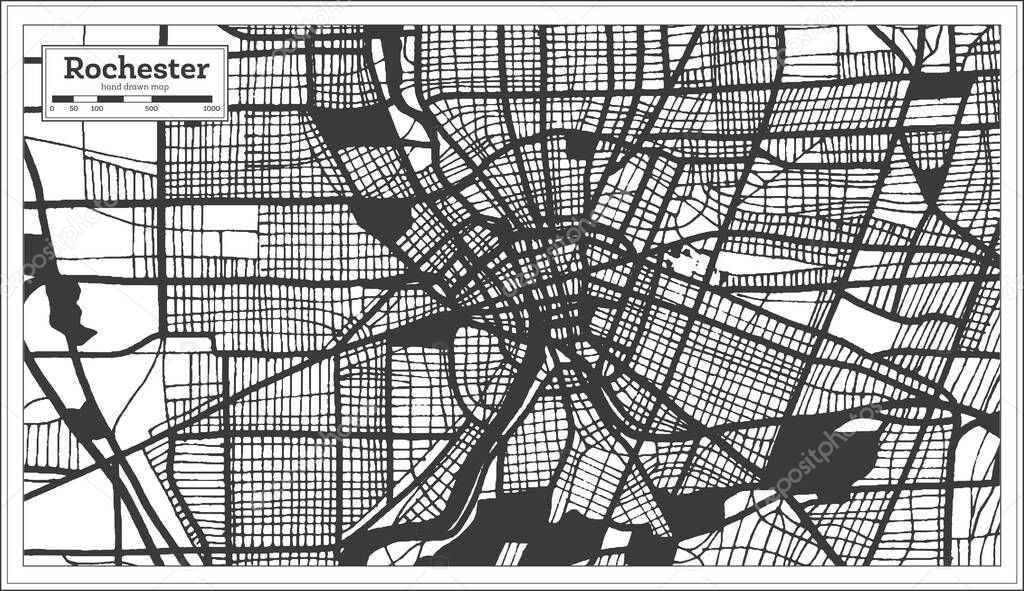 Rochester USA City Map in Black and White Color in Retro Style. Outline Map. Vector Illustration.
