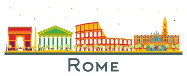 Roma İtalya Şehri Skyline 'ı, Beyaz Renk Binaları ile izole edilmiş. Vektör İllüstrasyonu. Tarihi Mimariyle İş Seyahati ve Turizm Konsepti. Tarihi Simgeli Roma Şehir Manzarası.