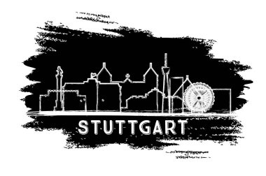 Stuttgart Almanya Şehri Skyline Silhouette. El çizimi çizimi. Tarihi Mimariyle İş Seyahati ve Turizm Konsepti. Vektör İllüstrasyonu. Simgeli Stuttgart Şehri.