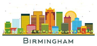 Birmingham Alabama City Skyline ve White 'ta izole edilmiş Renk Binaları. Vektör İllüstrasyonu. Tarihi Mimariyle İş Seyahati ve Turizm Konsepti. Birmingham ABD Tarihi Simgeli Şehir.