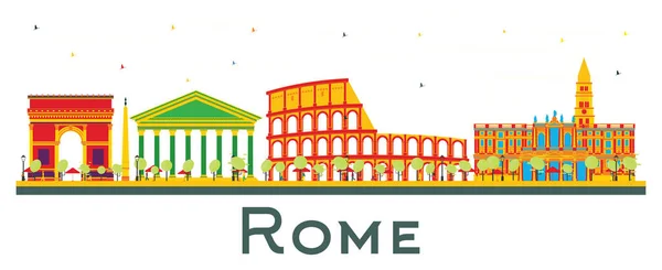 Rome Italië City Skyline Met Kleurengebouwen Geïsoleerd Wit Vector Illustratie — Stockvector