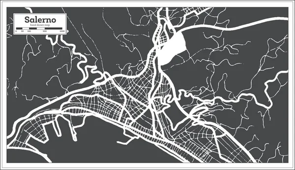 Salerno Itálie Mapa Města Černé Bílé Barvě Retro Stylu Obrysová — Stockový vektor