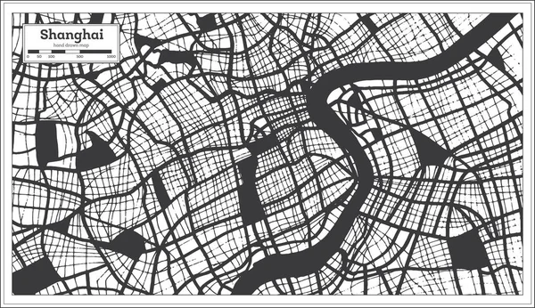 Карта Города Шанхай Черно Белом Цвете Стиле Ретро Карта Контуров — стоковый вектор