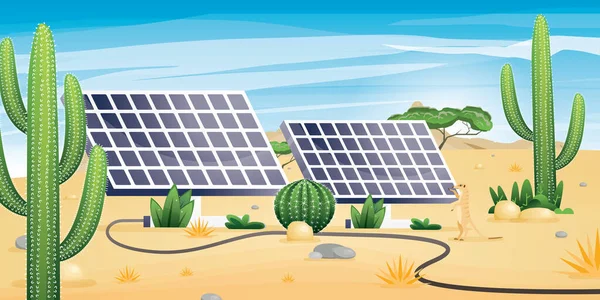 Koncepcja Energii Słonecznej Opuszczonym Krajobrazem Dwa Panele Słoneczne Rośliny Alternatywna — Wektor stockowy