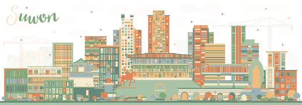 Suwon Etelä Korea City Skyline Color Buildings Vector Illustration Liikematkailun — vektorikuva
