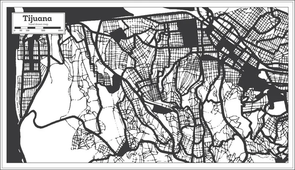 Карта Города Тихуана Черно Белом Цвете Стиле Ретро Карта Контуров — стоковый вектор