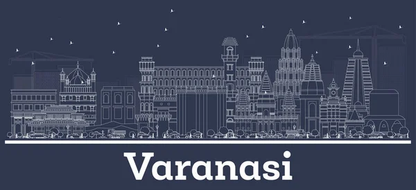 Περίγραμμα Varanasi India City Skyline Λευκά Κτίρια Εικονογράφηση Διανύσματος Business — Διανυσματικό Αρχείο
