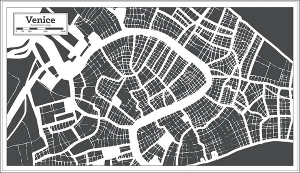 Stadtplan Von Venedig Italien Schwarz Und Weiß Retro Stil Übersichtskarte — Stockvektor