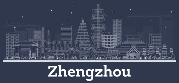 Obrys Zhengzhou China City Skyline Bílými Budovami Vektorová Ilustrace Obchodní — Stockový vektor
