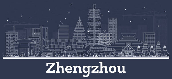 Outline Zhengzhou China City Skyline with White Buildings. Vector Illustration. Business Travel and Concept with Historic Architecture. Zhengzhou Cityscape with Landmarks.