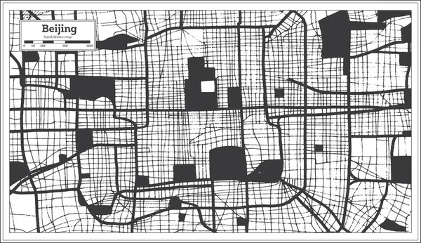 Pequim China City Map Preto Branco Cor Estilo Retro Mapa — Vetor de Stock