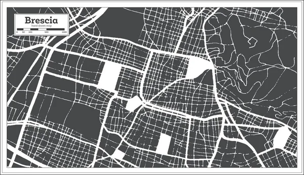 ブレシアイタリア都市地図レトロスタイルで黒と白の色で 概要図 ベクターイラスト — ストックベクタ