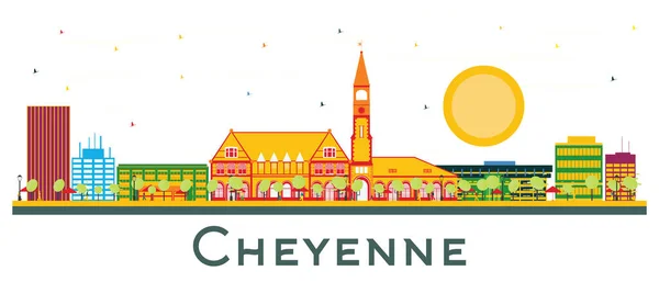 Cheyenne Wyoming City Skyline Con Edificios Color Aislados Blanco Ilustración — Vector de stock