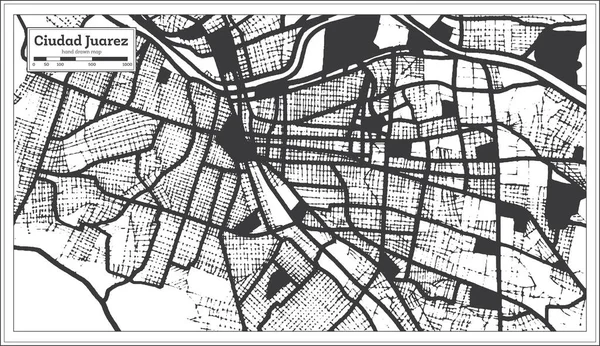 シウダフアレス メキシコシティ地図レトロスタイルで黒と白の色で 概要図 ベクターイラスト — ストックベクタ
