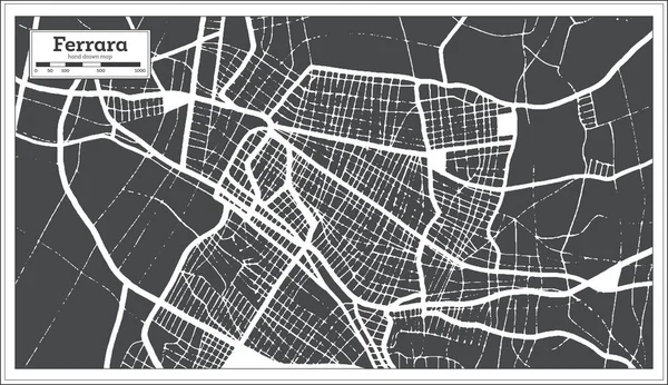 Ferrara Italien Stadtplan Schwarz Und Weiß Retro Stil Übersichtskarte Vektorillustration — Stockvektor