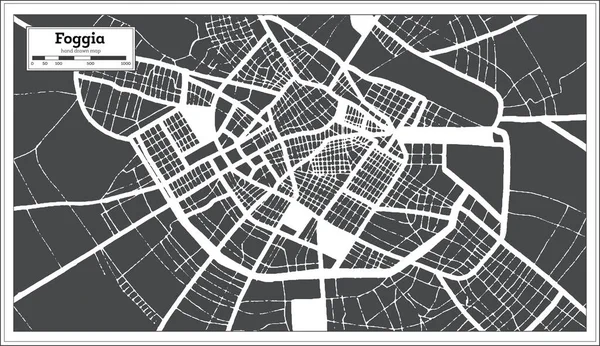 フォッジャイタリア都市地図レトロスタイルで黒と白の色で 概要図 ベクターイラスト — ストックベクタ