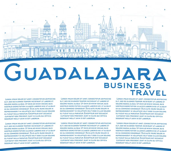 概要青い建物とコピースペースを持つグアダラハラメキシコシティスカイライン ベクトルイラスト 歴史的 近代的な建築と観光の概念 グアダラハラ ランドマークと都市景観 — ストックベクタ