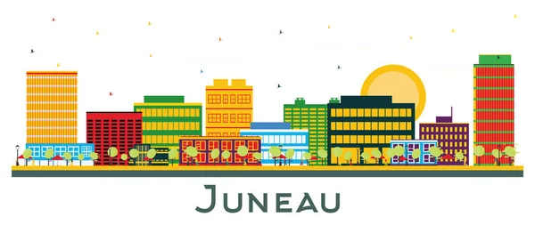 Juneau Alaska City Skyline Con Edificios Color Aislados Blanco Ilustración — Vector de stock