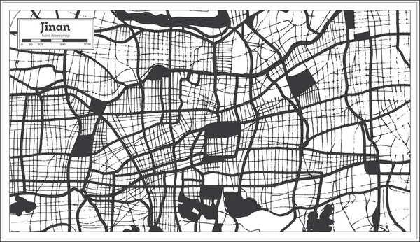 Jinan China City Map Black White Color Retro Style Outline — Stock Vector