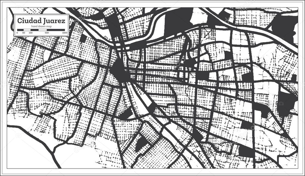 Ciudad Juarez Mexico City Map in Black and White Color in Retro Style. Outline Map. Vector Illustration.