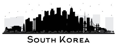 Güney Kore Şehri Skyline Silhouette ve Siyah Binalar White 'da izole edilmiş. Vektör İllüstrasyonu. Tarihi Mimariyle Turizm Konsepti. Tarihi yerleri olan Güney Kore Şehri manzarası. Seul. Busan 'da. Daegu..