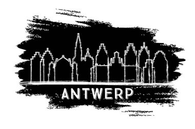 Antwerp Belçika Şehri Skyline silueti. El çizimi çizimi. Tarihi Mimariyle İş Seyahati ve Turizm Konsepti. Vektör İllüstrasyonu. Tarihi Simgeli Antwerp Kenti.