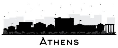 Atina City Skyline Silhouette ve Siyah Binalar Beyazın Üzerinde İzole Edildi. Vektör İllüstrasyonu. Tarihi ve Modern Mimariyle İş Seyahat ve Turizm Konsepti. Tarihi Simgelerle Atina Şehir Manzarası.
