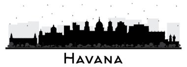 Havana Küba Şehri Skyline Silhouette ve Siyah Binalar Beyazlar 'da izole edilmiş. Vektör İllüstrasyonu. Tarihi ve Modern Mimariyle İş Seyahat ve Turizm Konsepti. Tarihi Simgelerle Havana Şehir Manzarası.